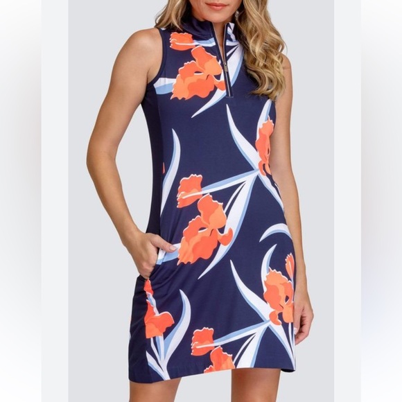 Nwot Tail Zip Front Sleeveless Colleen Golf Dress Floral Lattice Begonia UPF 50+ - Picture 1 of 15